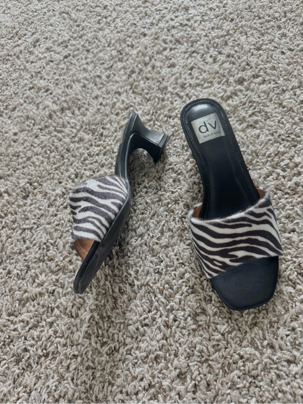 DV by Dolce Vita Black and White Zebra Slide Sandal Heel